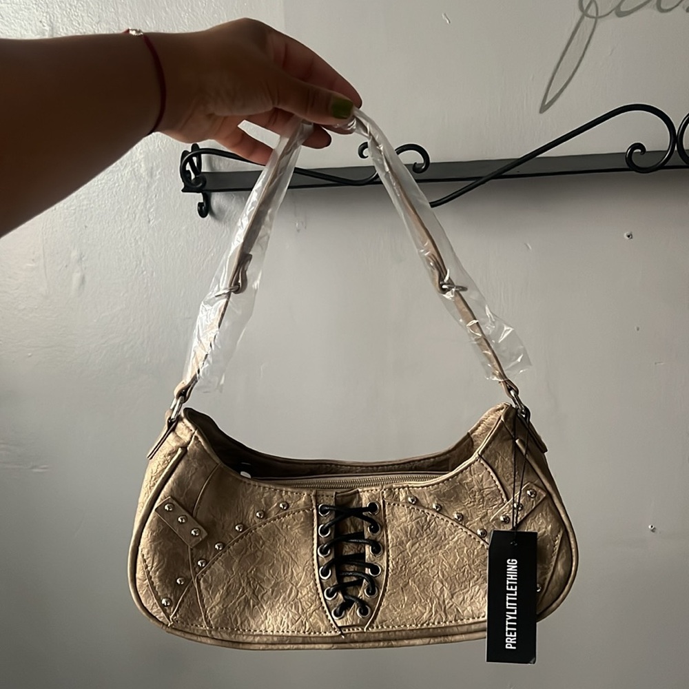 Stone Lace Up Studded Shoulder Bag